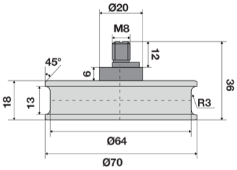 Ruota D.70 perno M8 FALCONI