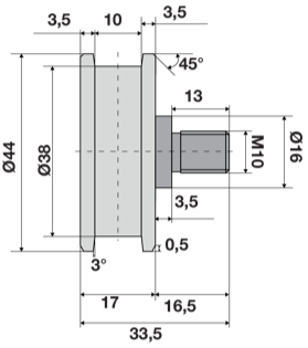 Ruota 38x44 perno centrico M10