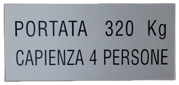 Targa PORTATA 400 KG CAPIENZA 5 PERSONE adesiva